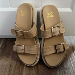 Madden NYC FlatForm white and  Beige Double Buckle Slide Sandals